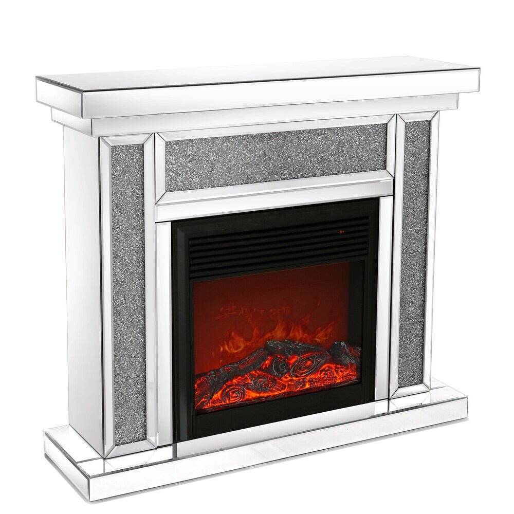 Mirror Electric Fireplace Display Console Table  Mantel Freestanding Heater Corner Firebox w/ 3D Flame Effect   Remote Control