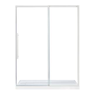 Glacier Bay Tidal 58.19 in. W x 78.74 in. H Sliding Semi Frameless Shower Door in Nickel GBSH154