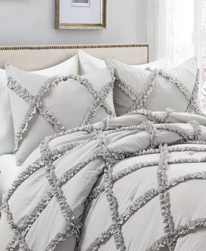 Lush Dandeacute;cor Ruffle Diamond 3-Piece Full Queen Comforter Set