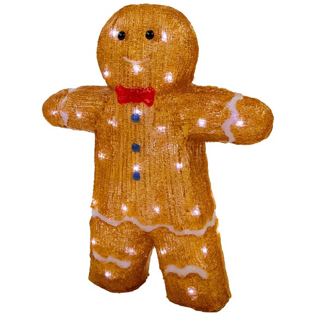 Led Lighted Acrylic Gingerbread Man With Bow Tie Christmas Decoration