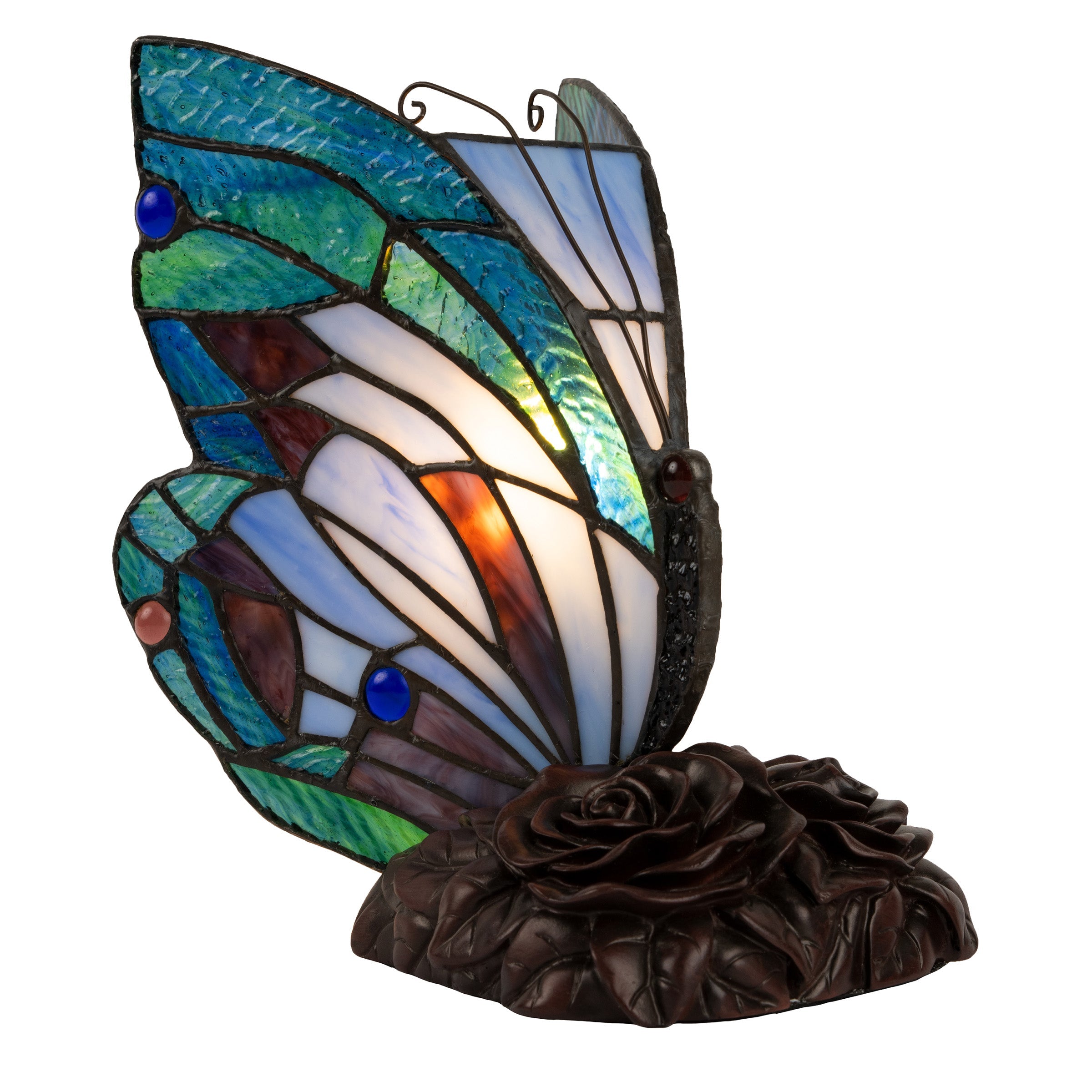 Tiffany Style Butterfly Lamp-Stained Glass Table or Desk Light LED Bulb Included-Vintage Look Colorful Accent Décor by Lavish Home (Pointed Wings)