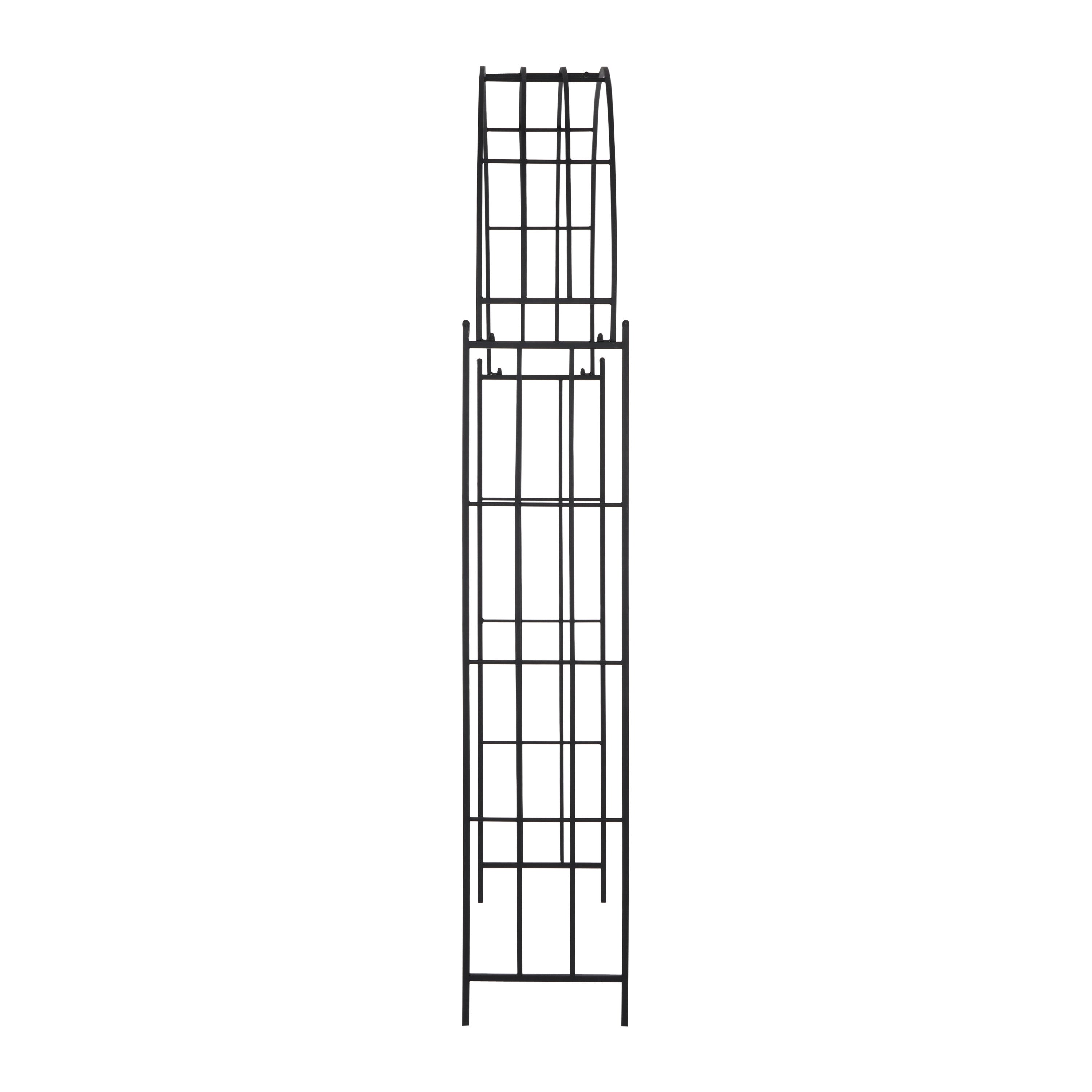 DecMode 91" Indoor Outdoor Arched Black Metal Garden Arbor with Lattice Work Sides