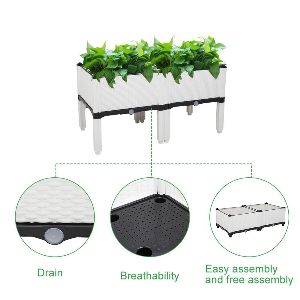 Zimtown Plastic Raised Garden Bed 2PCS Elevated Planter Box White