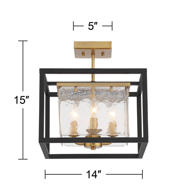 Wide Black Brass 4 light Ice Glass Panels For Bedroom Kitchen Living Room