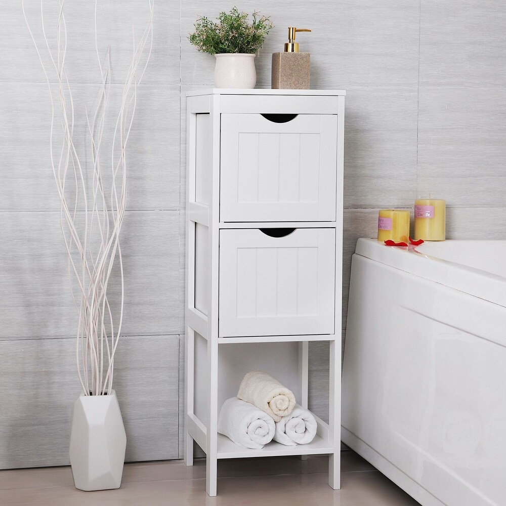 Floor Cabinet Multifunctional Bathroom Storage Organizer Rack Stand  2 Drawers  White   11.8\