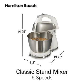 Hamilton Beach Classic 4 Qt. 6-Speed Stainless Steel and White Hand Stand Mixer 64655