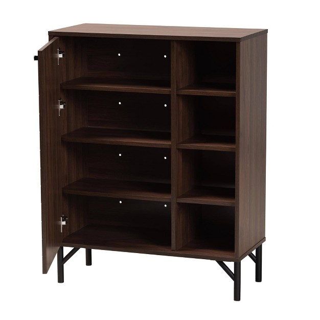 Josette Wood Shoe Cabinet Walnut Brown black Baxton Studio