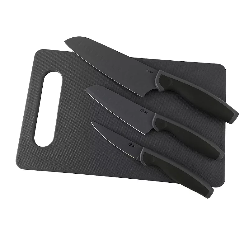 Oster Cocina Slice Craft 4 Piece Cutlery Knife Set with Cutting Board in Black