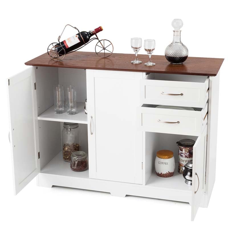 White Buffet Server Sideboard Storage Cabinet Console Table Utensils Organizer with 2-Door Cabinet & 2 Drawers