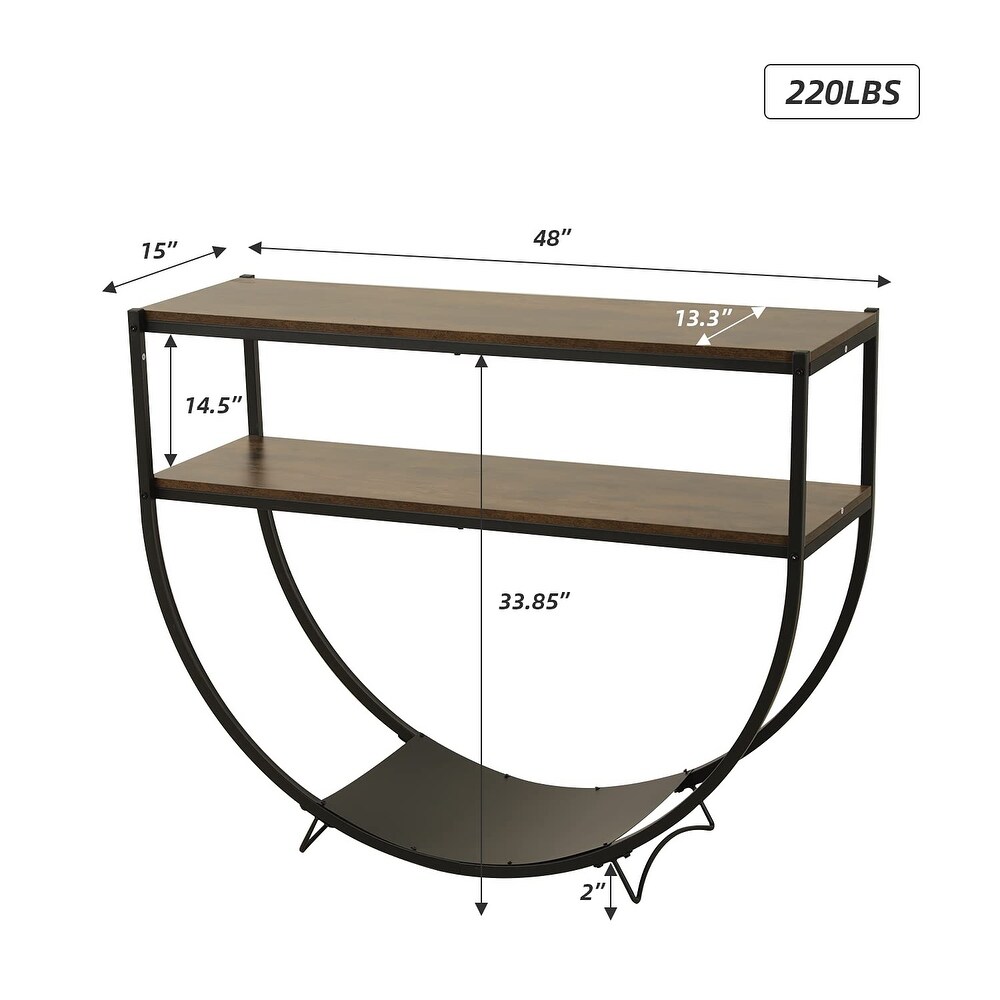 EROMMY 48'' 3 Tier Console Table Modern Sofa Table with Storage Shelves Arc Shaped Table   48\