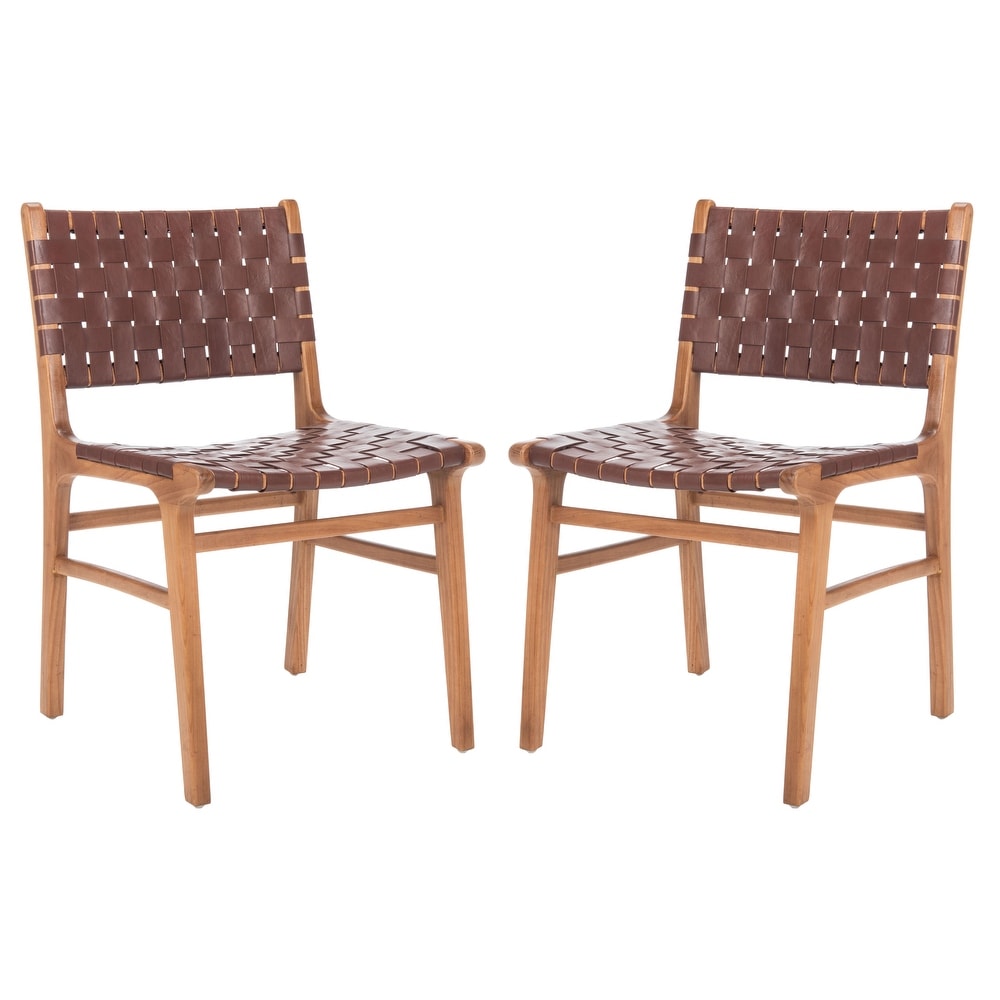 SAFAVIEH Taika Woven Leather Dining Chair   Cognac / Natural