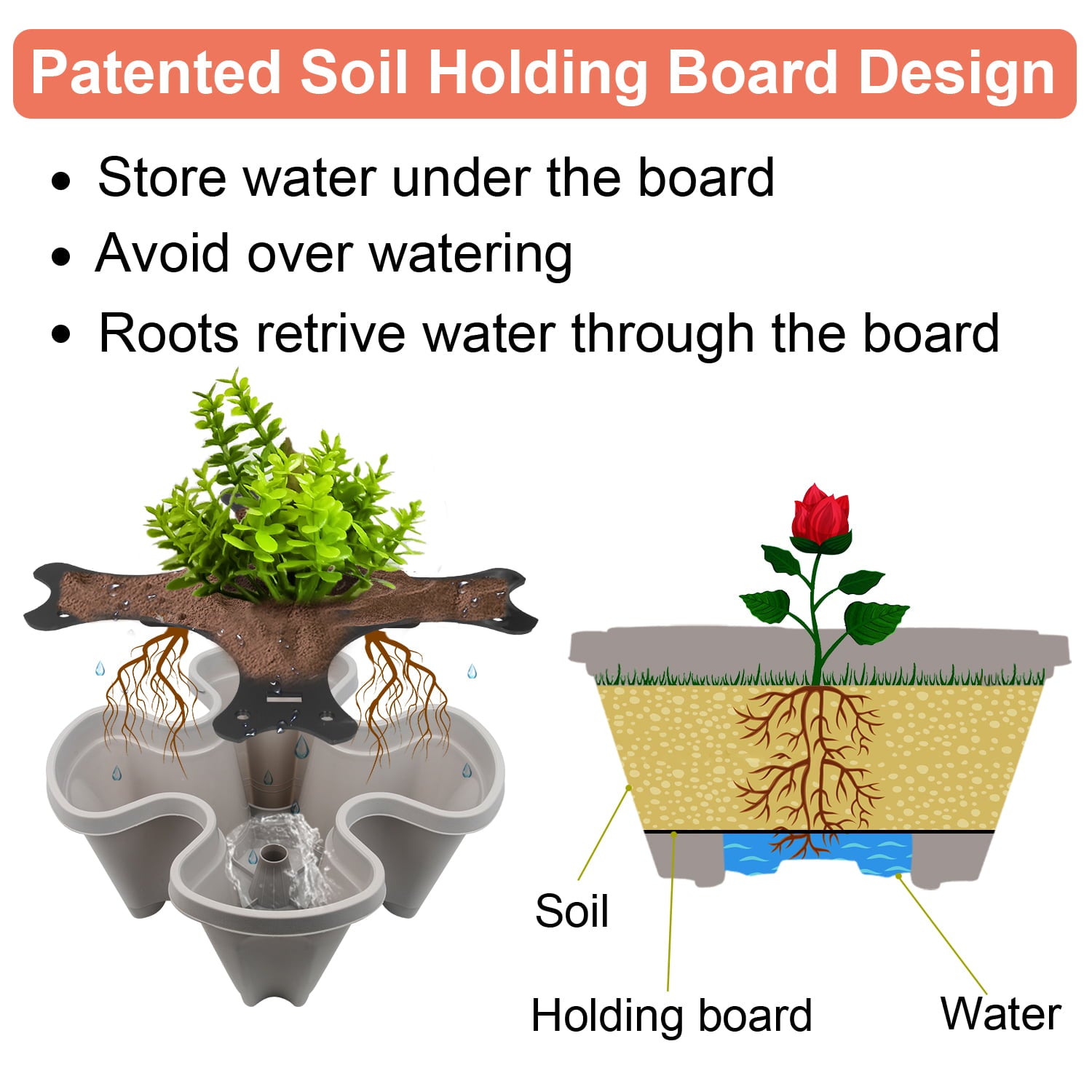 5 Tier Vertical Garden Plastic Planter, Stackable Strawberry and Herb Pots with Saucer for Vegetable Flower Plants, Gray