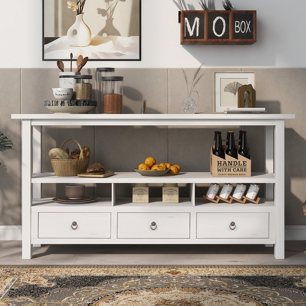 Solid Console Table Double-Storey Tabletop with 3 Drawers