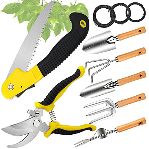 SEBIDER Garden Tools Kit, Gardening Tools Gifts for Women Men Gardener, Garden Tool Set with Saw Pruner Weeder Trowel Transplanter Rake (Heavy Duty Stainless Steel)