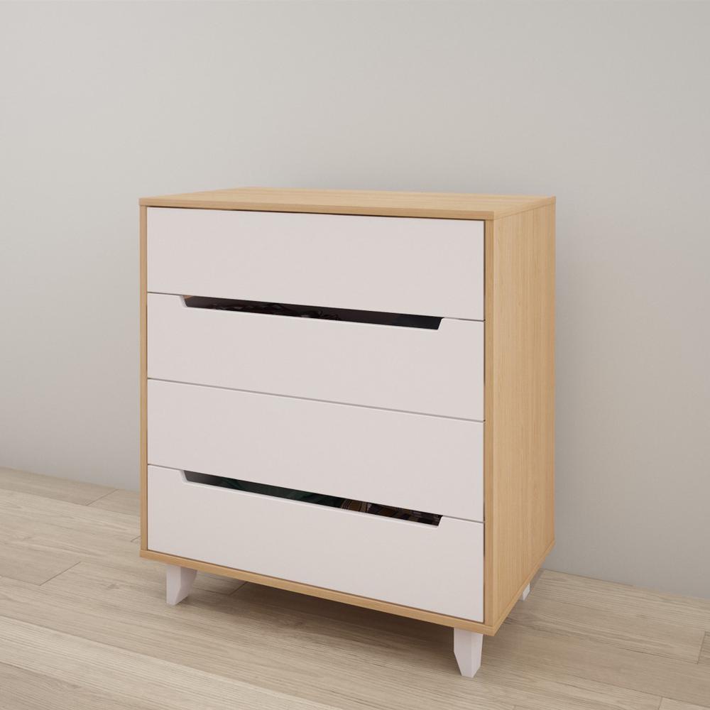 Nexera Modern 4 Drawer Chest in White and Natural Maple