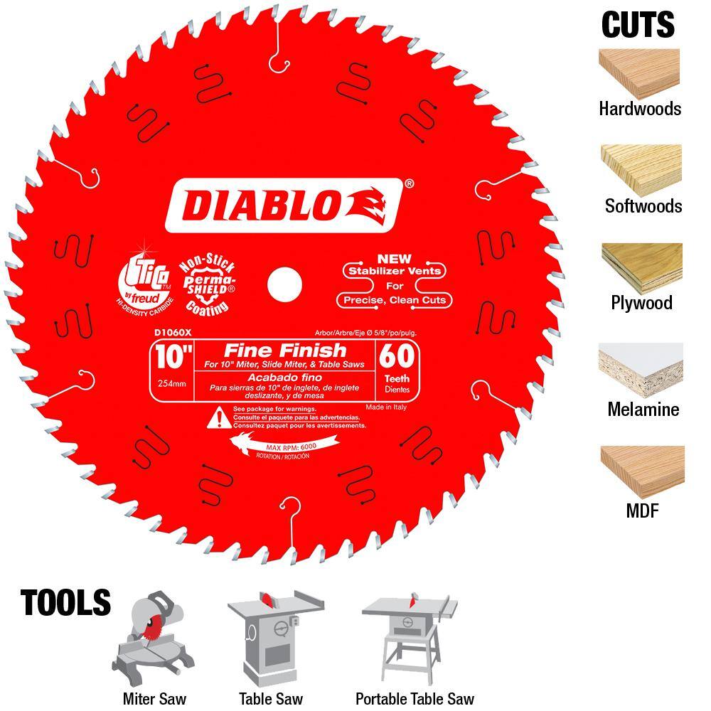 DIABLO 10 in. x 60-Tooth Fine Finish Circular Saw Blade D1060X