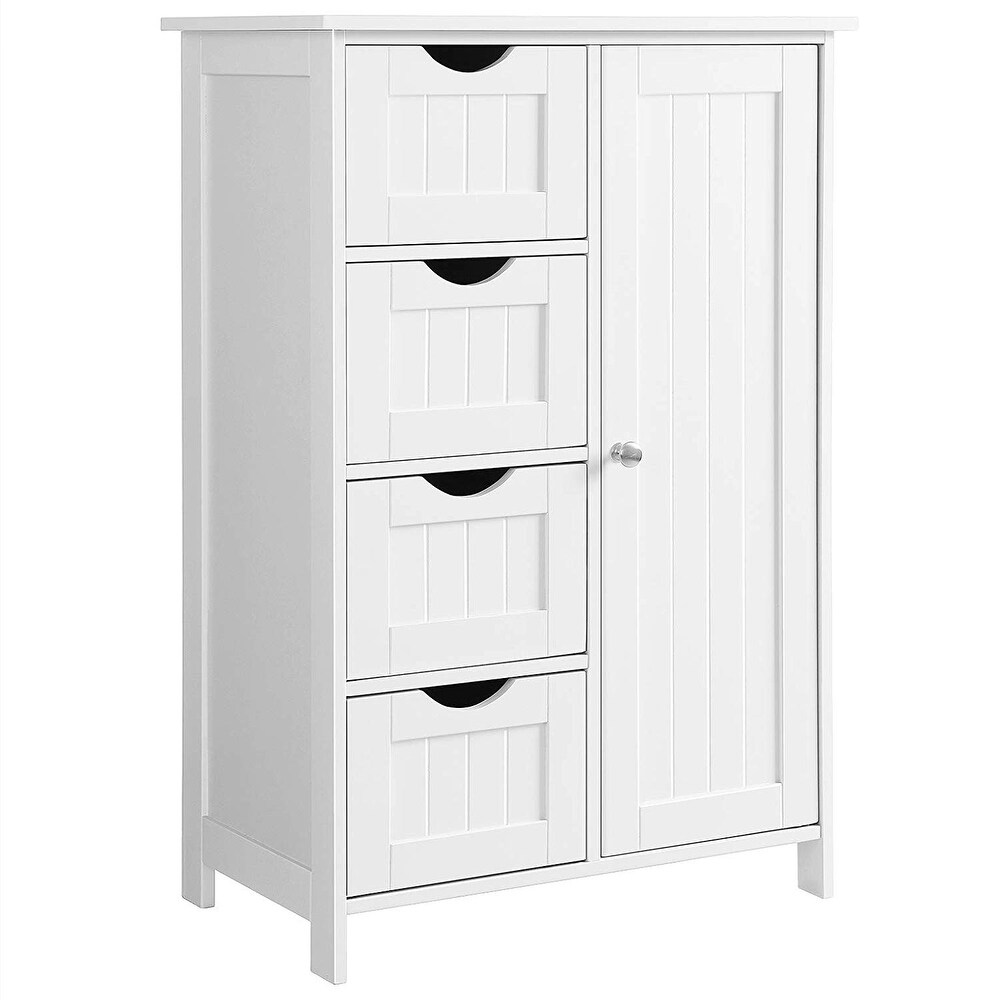 White Bathroom Storage Cabinet  Floor Cabinet with Adjustable Shelf and Drawers