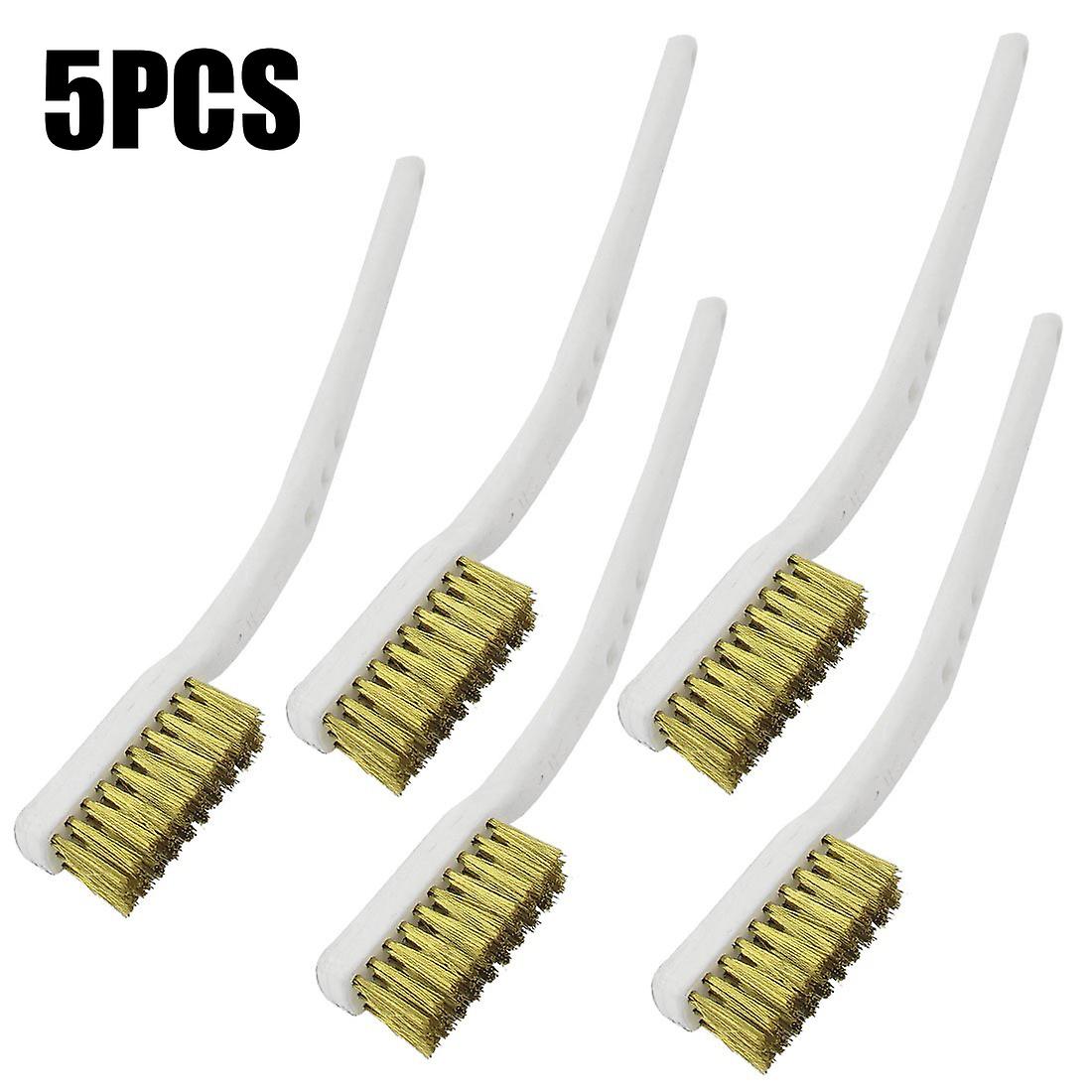 5pcs  Plastic White Handle Brass Wire  Brush For Industrial Devices Polishing Detail  Brush Cleaning Tool