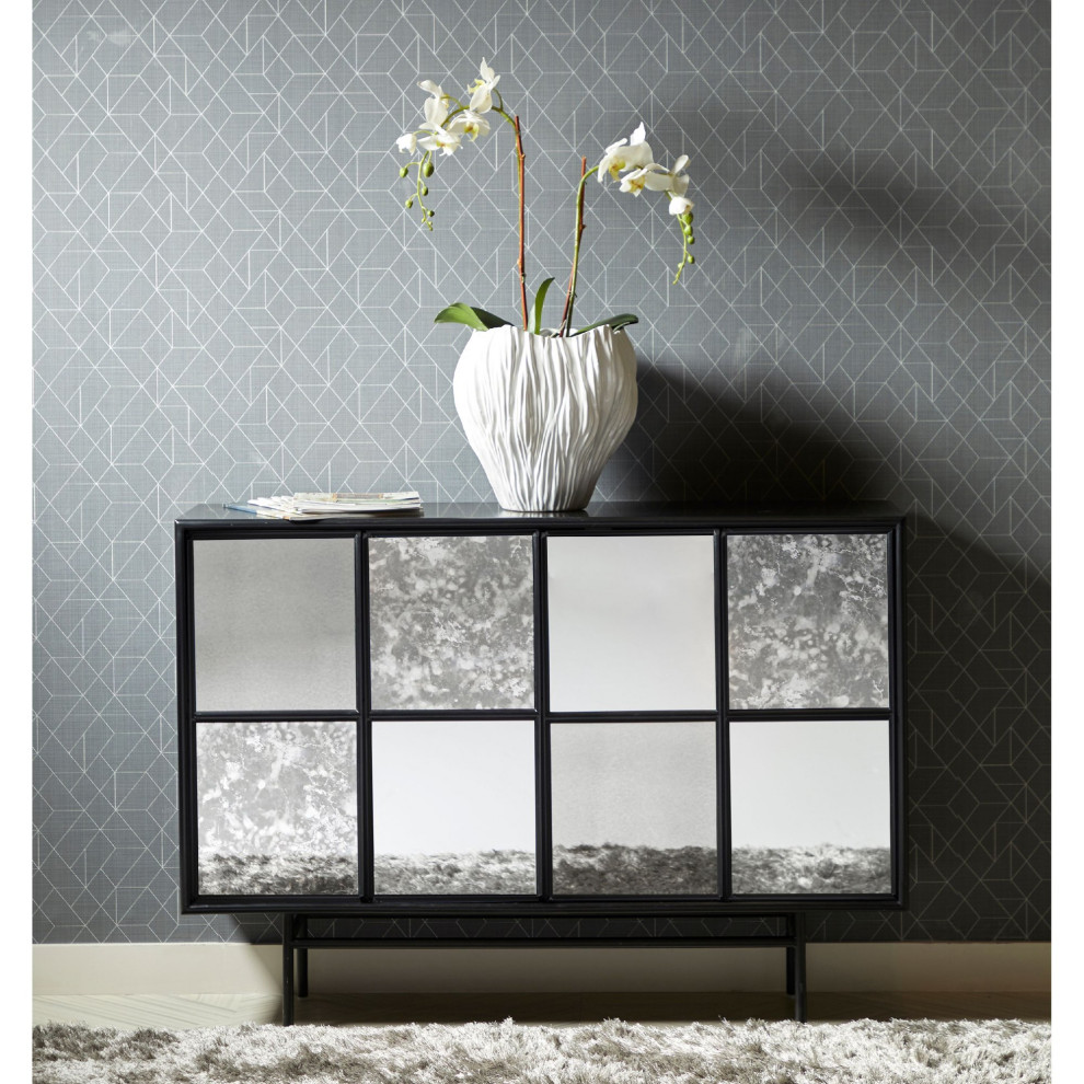 Contemporary Console Table  Unique Design With Mirrored Paneled Doors  Black   Contemporary   Console Tables   by Decor Love  Houzz