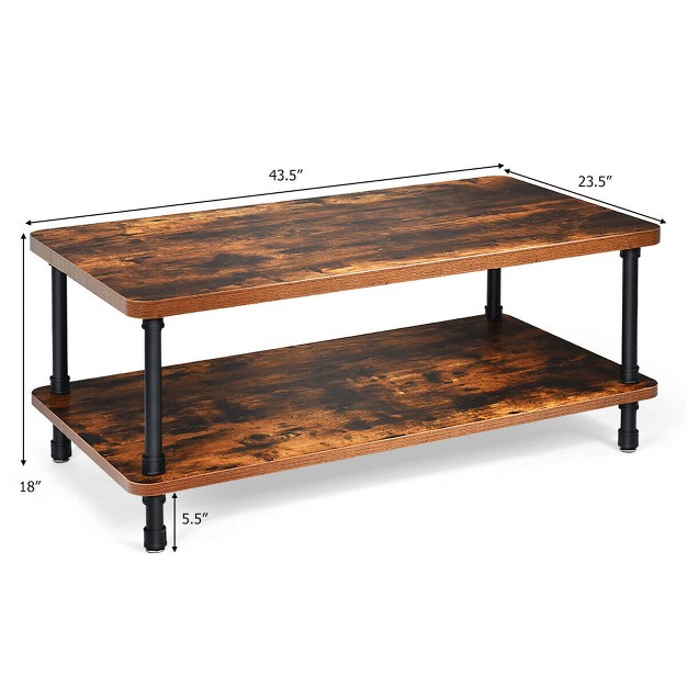 Costway Industrial Coffee Table Rustic Accent Table Storage Shelf Living Room Furniture