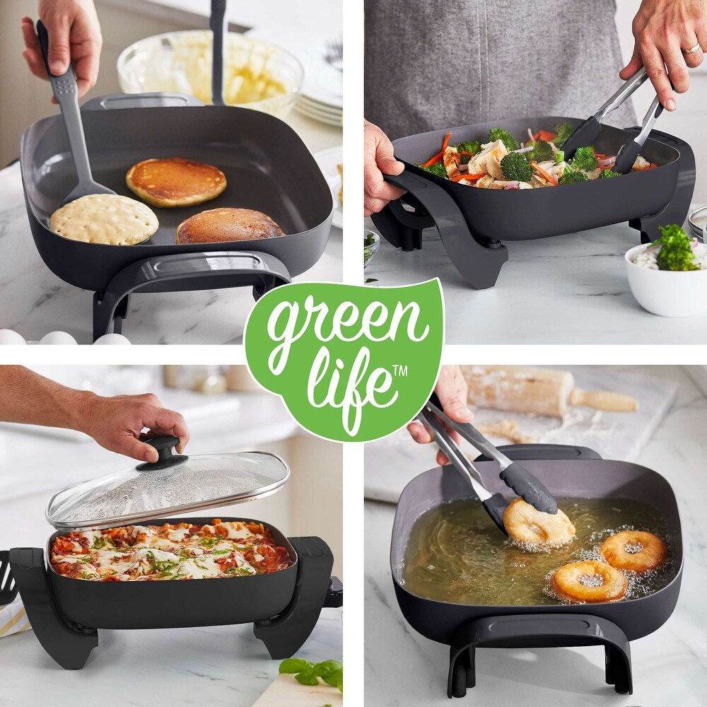 GreenLife Healthy Ceramic Nonstick 5 in 1 Electric Skillet  Black