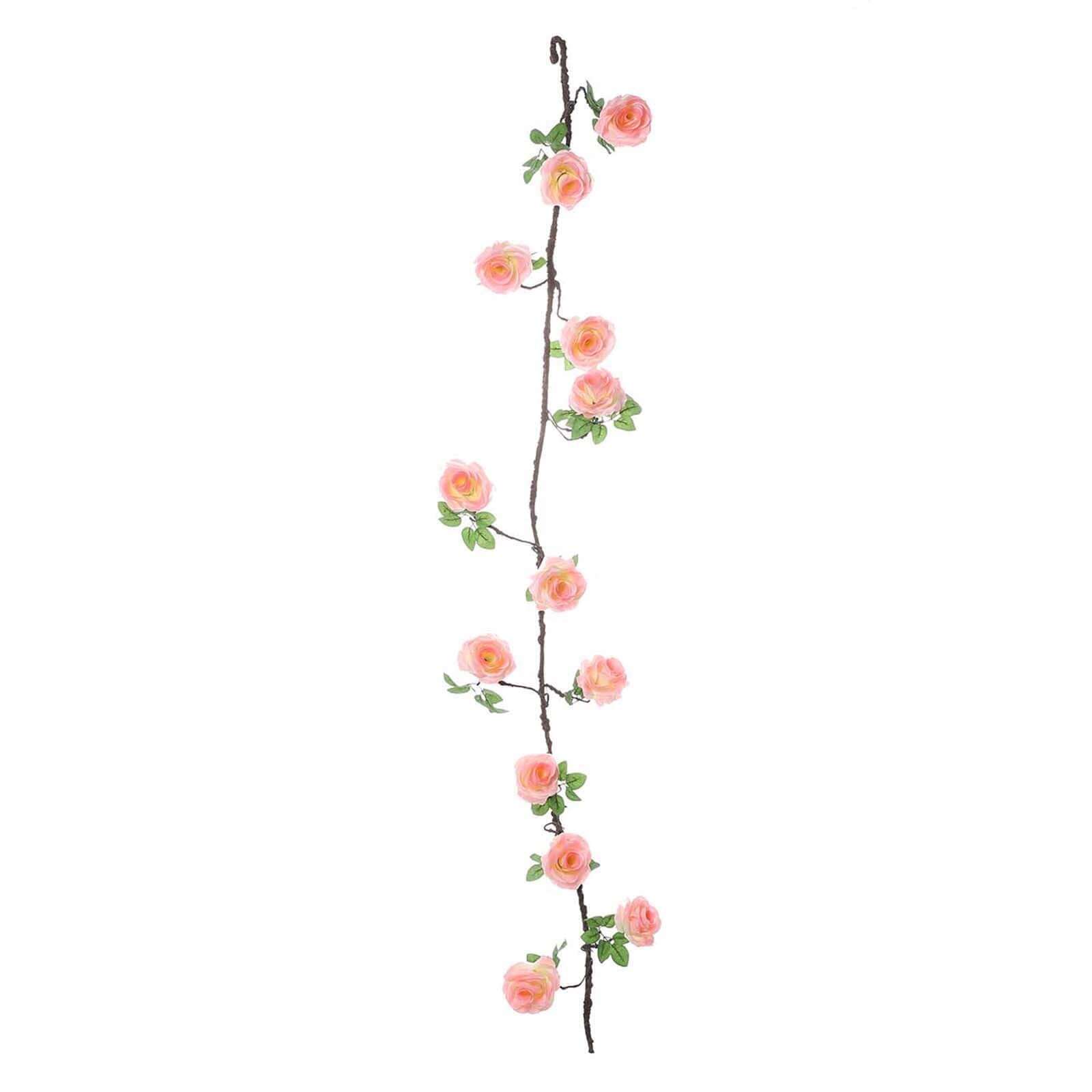 Pink Artificial Silk Rose Hanging Flower Garland, Faux Vine 6ft