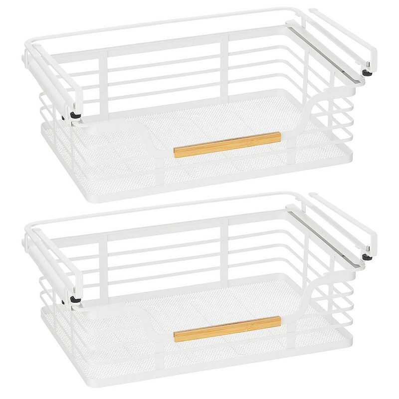 mDesign 16.95 Metal Wood Handle Kitchen Under Shelf Storage Baskets - 2 Pack