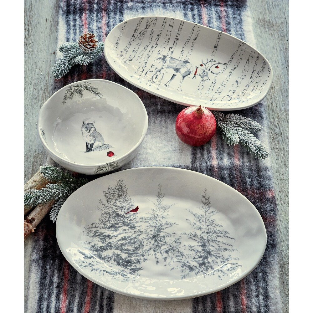 Winter Sketches Tree Dinnerware Serving Tray Platter