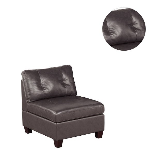 Genuine Leather Upholstered Modular Armless Chair with Tufting Design