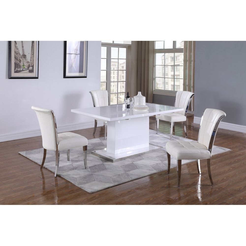 Somette Kris Extendable Gloss White Wooden Dining Table   39\