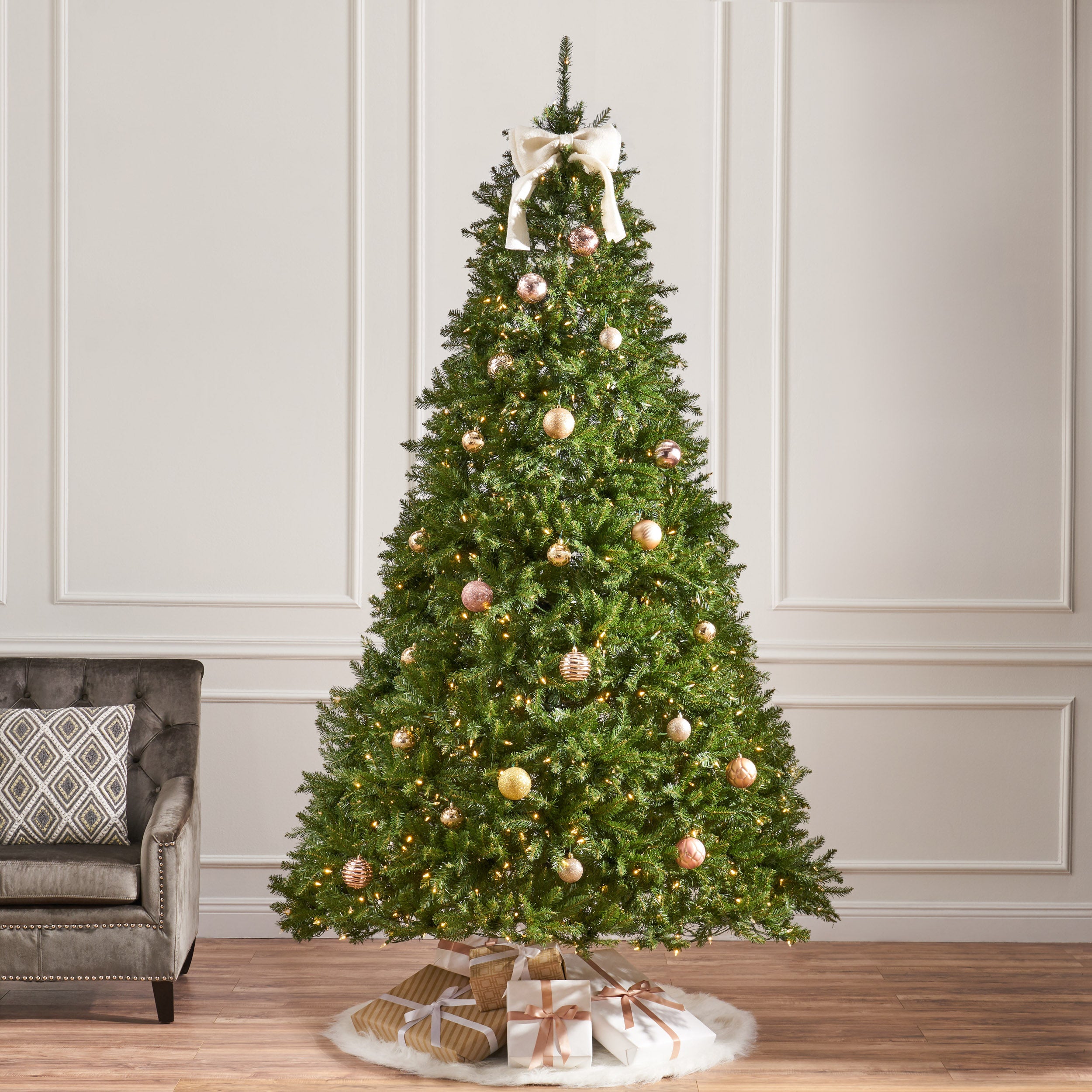 9-foot Fraser Fir Pre-Lit Clear LED Hinged Artificial Christmas Tree