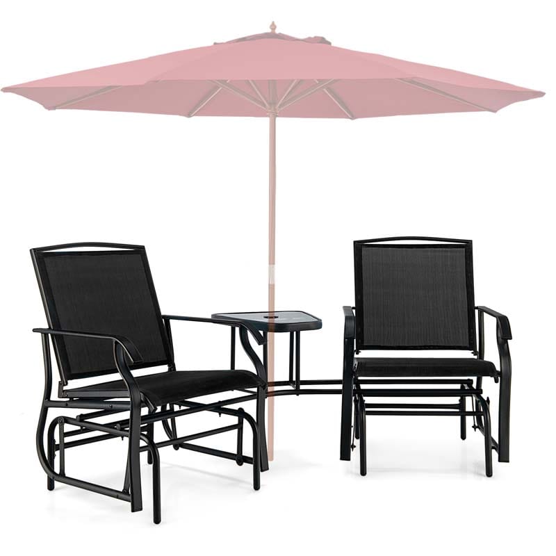 2-Person Double Swing Glider Chair Sling Fabric Porch Rocker with Glass Table & 1.73