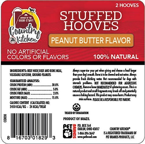 Country Kitchen Stuffed Hooves Peanut Butter Flavor Dog Treat， 2 count