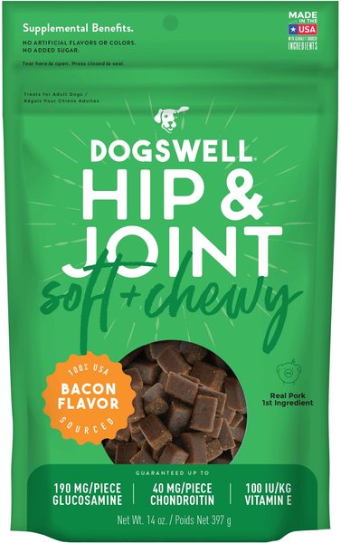 Dogswell Hip and Joint Bacon Soft and Chewy Dog Treats， 14-oz bag