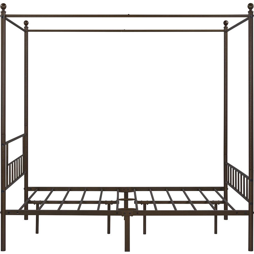 Easyfashion Metal Four Poster Canopy Queen Bed, Bronze