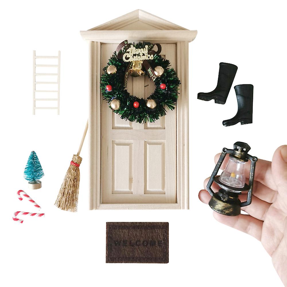 Mini House Door Court Christmas Set Doll House Accessories Set Mini Simulation Christmas Toy 10 Pcs For Decoration