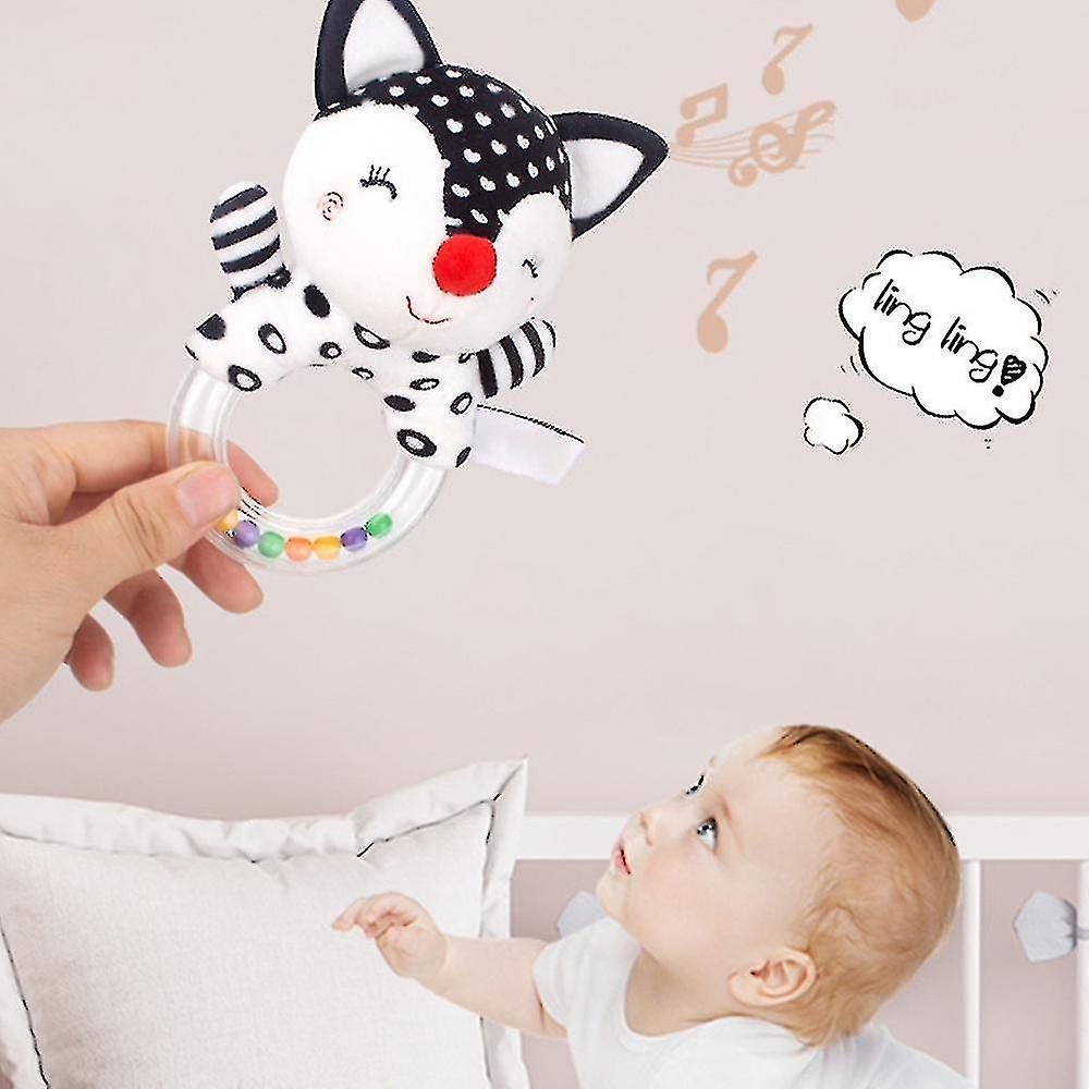 Newborn Baby Soft Rattles Sensory Toys High Contrast Black And White Handheld Rattle Plush Toy Gift