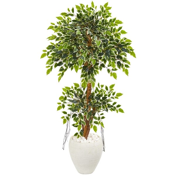 56 Variegated Ficus Artificial Tree in White Planter