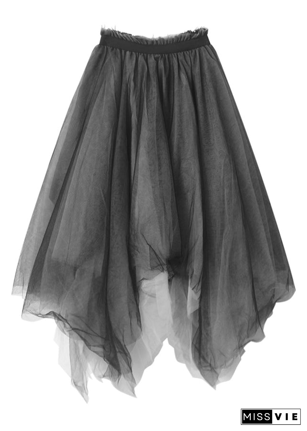 Boho Black Asymmetrical Layered Tulle Maxi Skirt