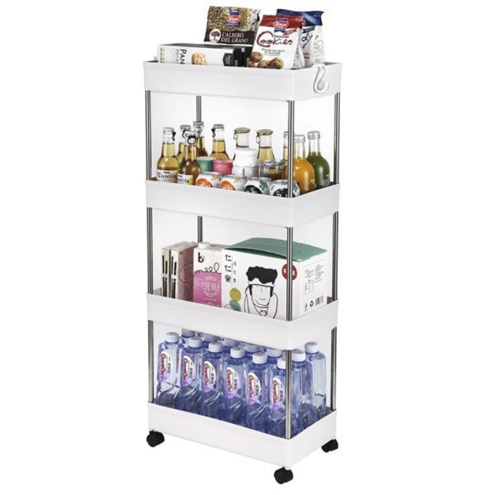 4 Layer Mobile Multi functional Storage Cart Suitable for Kitchen  Bathroom  Laundry Room Narrow Place   (16 x 8.7 x 34.5)\