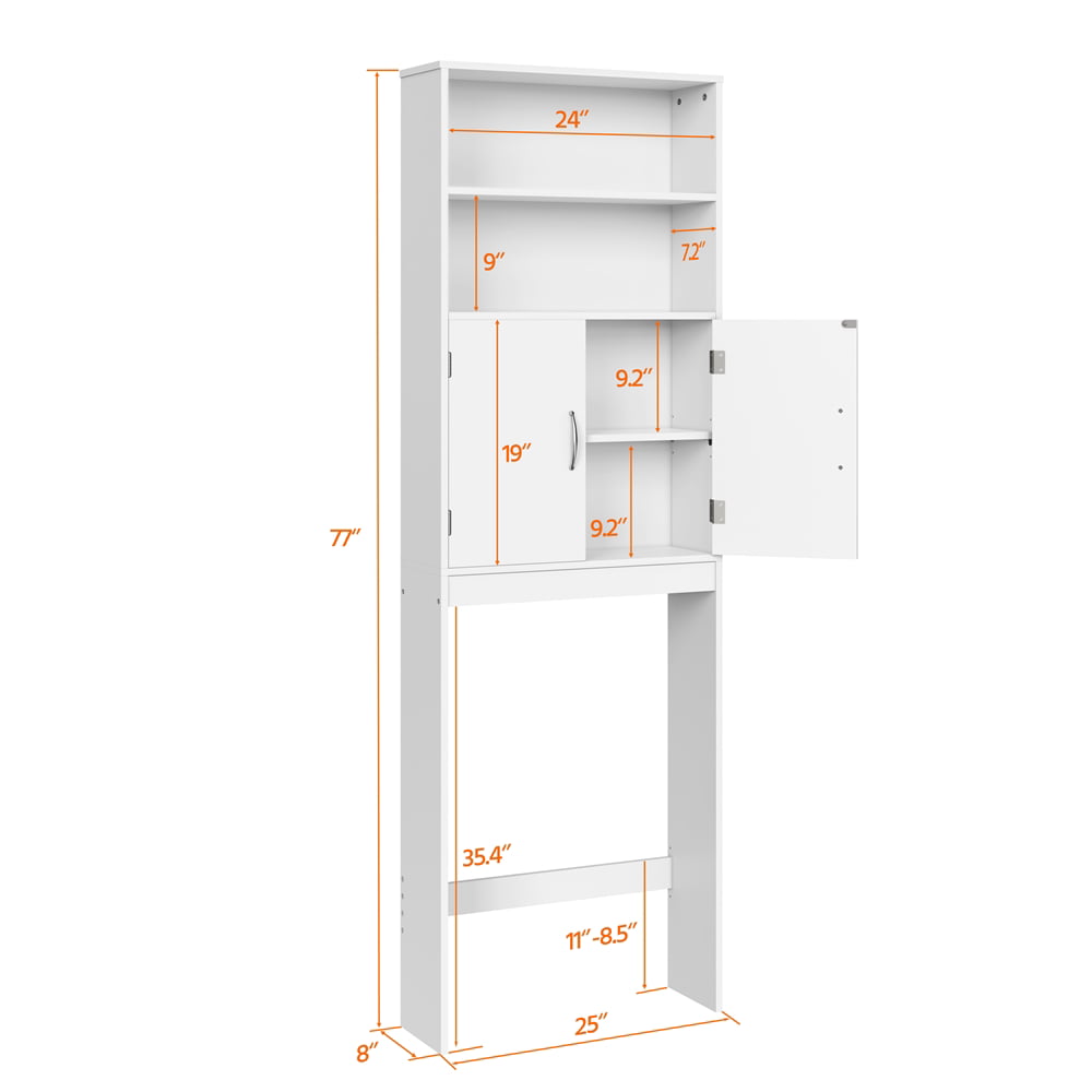 Yaheetech Free-Standing Over-the-Toilet Storage with Doors and Shelves for Bathroom, White