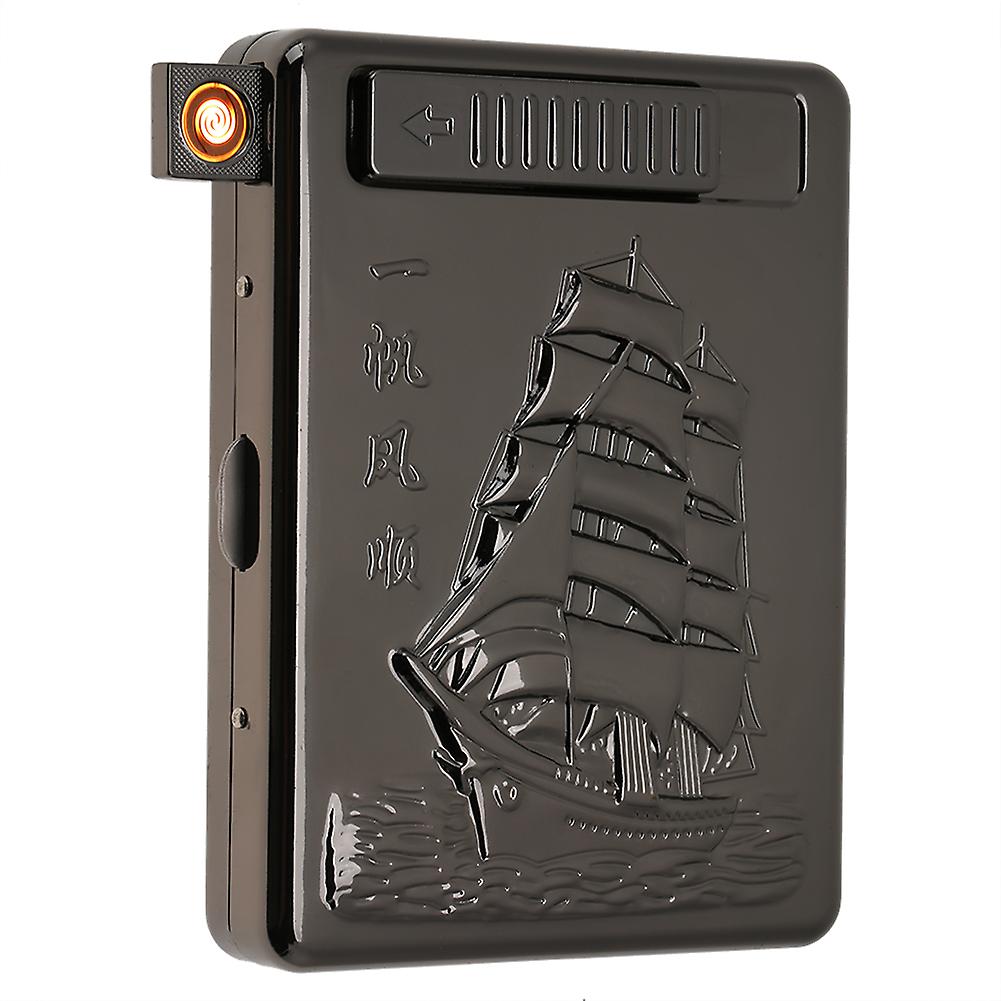 2 In 1 Metal Cigarette Case With Usb Rechargeable Electric Cigarette Lighter (black Ship)