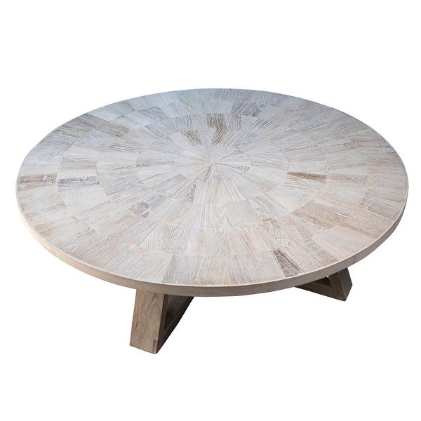 Evan 52-inch Round Reclaimed Elm Pedestal Coffee Table Finished in Light Wash Finish