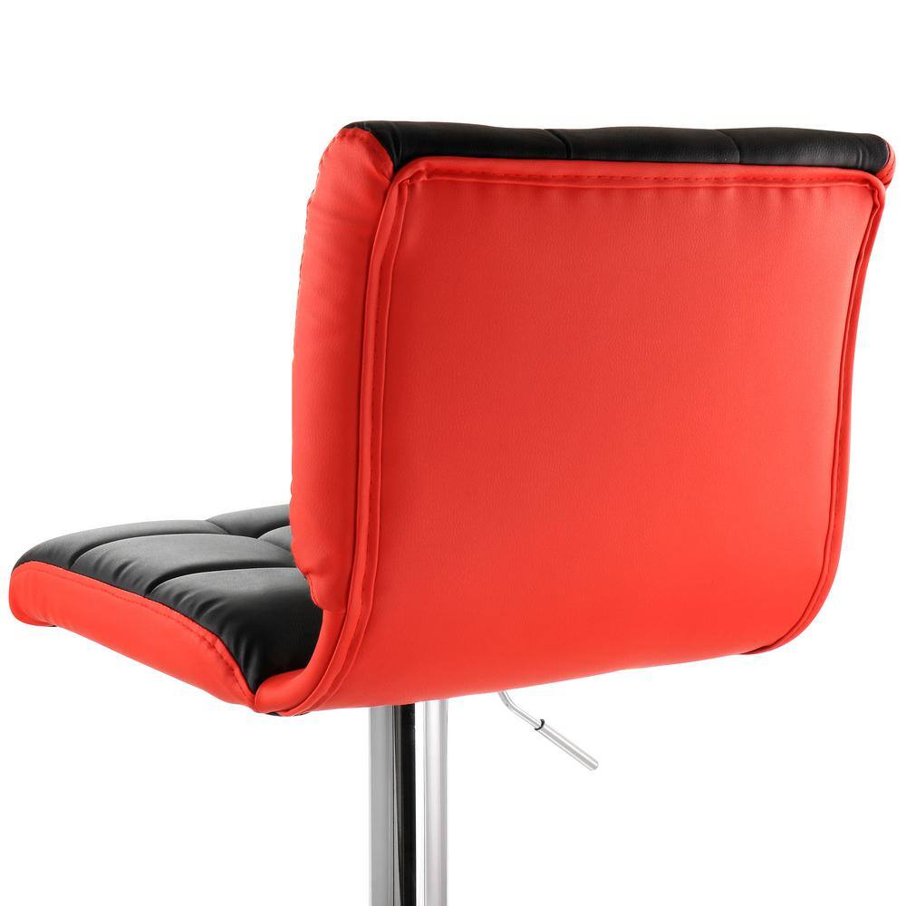 Elama 2-Piece Adjustable Faux Leather 35 in. Black and Red High Back Metal Bar Stool with Chrome Base 985116745M