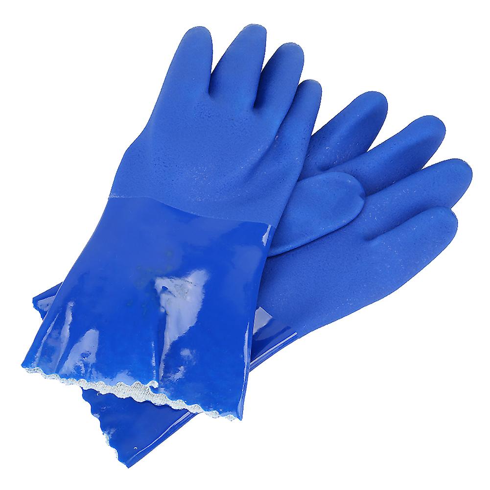 Pvc Chemical Resistance Gauntlet Knitted Cotton Lined Straight Sleeve Safety Gloves Non Slip(l )