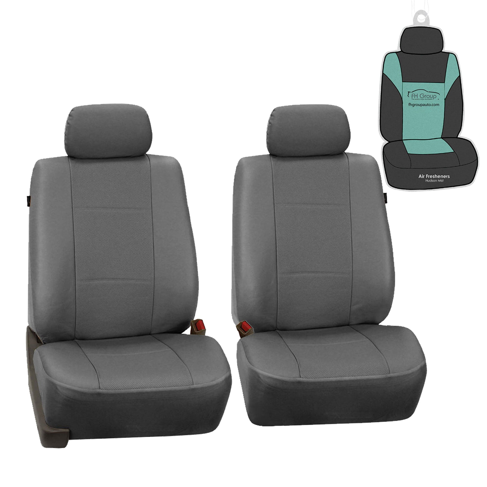 FH Group AFPU007GRAY102 Gray Leatherette Front Set Car Seat Covers with Air Freshener