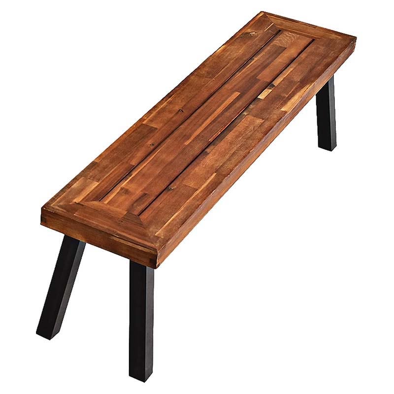 2 Pcs Rustic Acacia Wood Benches with Metal Legs, Indoor & Outdoor Dining Bench Patio Picnic Bench