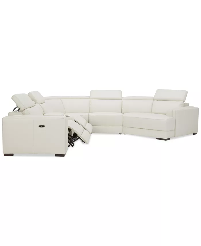 Furniture Jenneth 6-Pc. Leather Sofa with 2 Power Motion Recliners and Cuddler