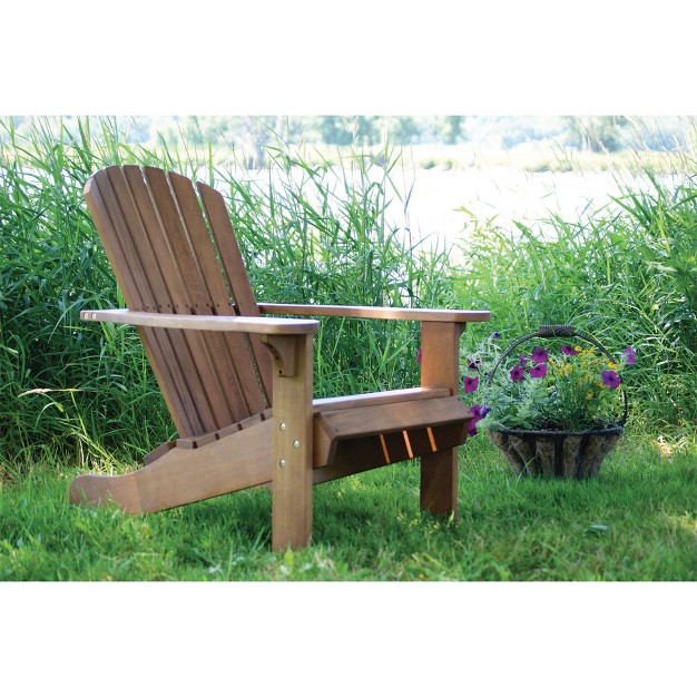 Outdoor Interiors Eucalyptus Wood Adirondack Chair With Built In Ottoman And Protective Plastic Foot Pads Ideal For Balcony Deck Or Patio Brown