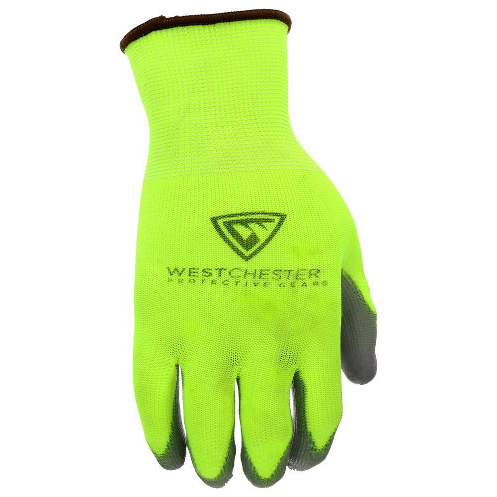 West Chester Protective Gear Touch Screen Hi-Vis Yellow PU Palm Coated Nylon Gloves (3-Pack) HVY37165-L3P